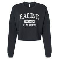 Racine Wisconsin Wi Vintage Established Sports Cropped Pullover Crew