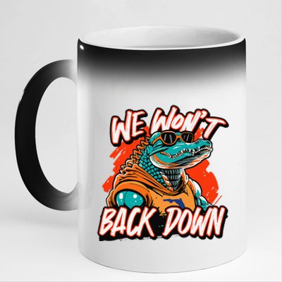 Retro We WonT Back Down Blue And Orange Gator 11oz Black Color Changing Mug