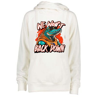 Retro We WonT Back Down Blue And Orange Gator Womens Funnel Neck Pullover Hood