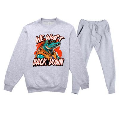 Retro We WonT Back Down Blue And Orange Gator Premium Crewneck Sweatsuit Set