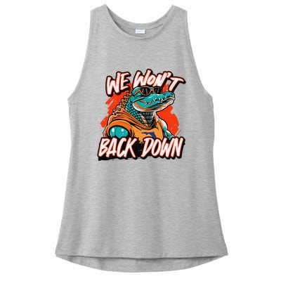 Retro We WonT Back Down Blue And Orange Gator Ladies PosiCharge Tri-Blend Wicking Tank