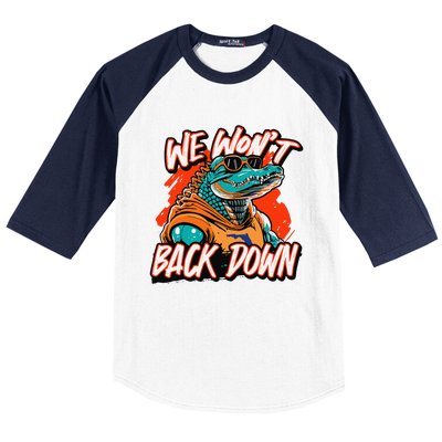 Retro We WonT Back Down Blue And Orange Gator Baseball Sleeve Shirt