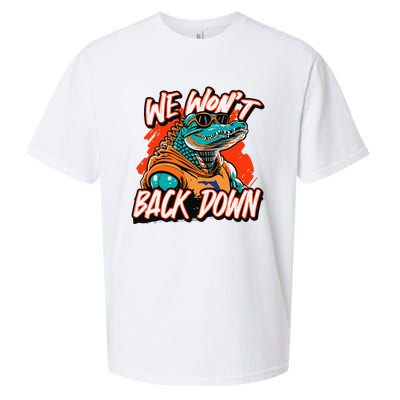 Retro We WonT Back Down Blue And Orange Gator Sueded Cloud Jersey T-Shirt