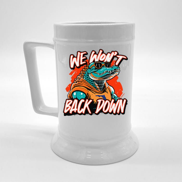 Retro We WonT Back Down Blue And Orange Gator Beer Stein