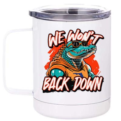 Retro We WonT Back Down Blue And Orange Gator 12 oz Stainless Steel Tumbler Cup