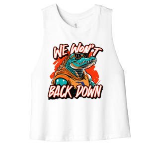 Retro We WonT Back Down Blue And Orange Gator Women's Racerback Cropped Tank