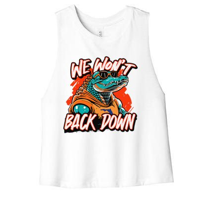 Retro We WonT Back Down Blue And Orange Gator Women's Racerback Cropped Tank