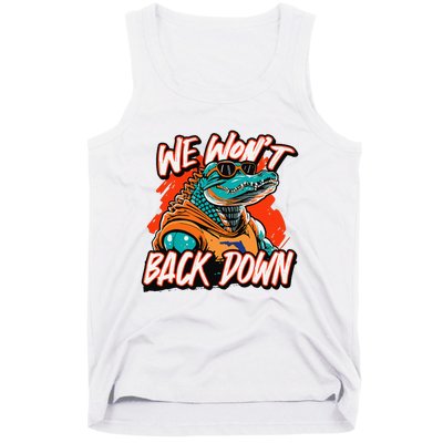 Retro We WonT Back Down Blue And Orange Gator Tank Top