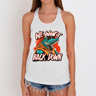 Retro We WonT Back Down Blue And Orange Gator Women's Knotted Racerback Tank