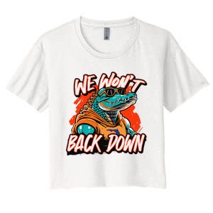 Retro We WonT Back Down Blue And Orange Gator Women's Crop Top Tee