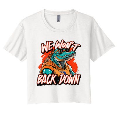 Retro We WonT Back Down Blue And Orange Gator Women's Crop Top Tee