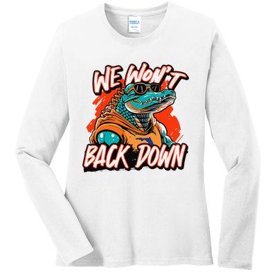 Retro We WonT Back Down Blue And Orange Gator Ladies Long Sleeve Shirt