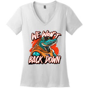 Retro We WonT Back Down Blue And Orange Gator Women's V-Neck T-Shirt