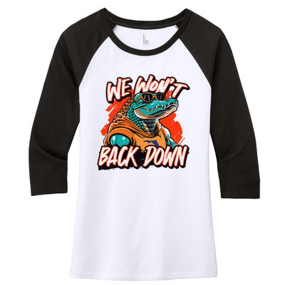 Retro We WonT Back Down Blue And Orange Gator Women's Tri-Blend 3/4-Sleeve Raglan Shirt