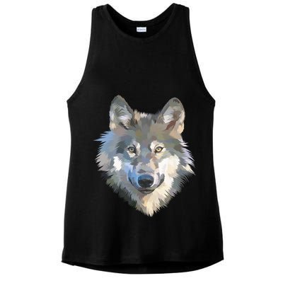 Realistic White Wolf, Realistic Animal Print With Colors Premium Ladies PosiCharge Tri-Blend Wicking Tank