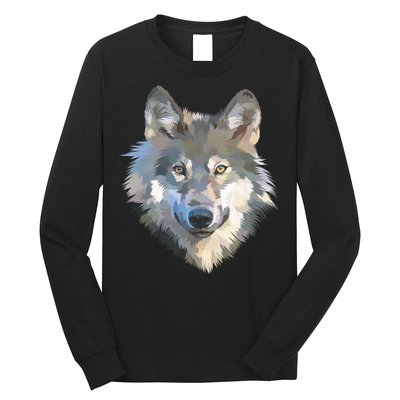 Realistic White Wolf, Realistic Animal Print With Colors Premium Long Sleeve Shirt