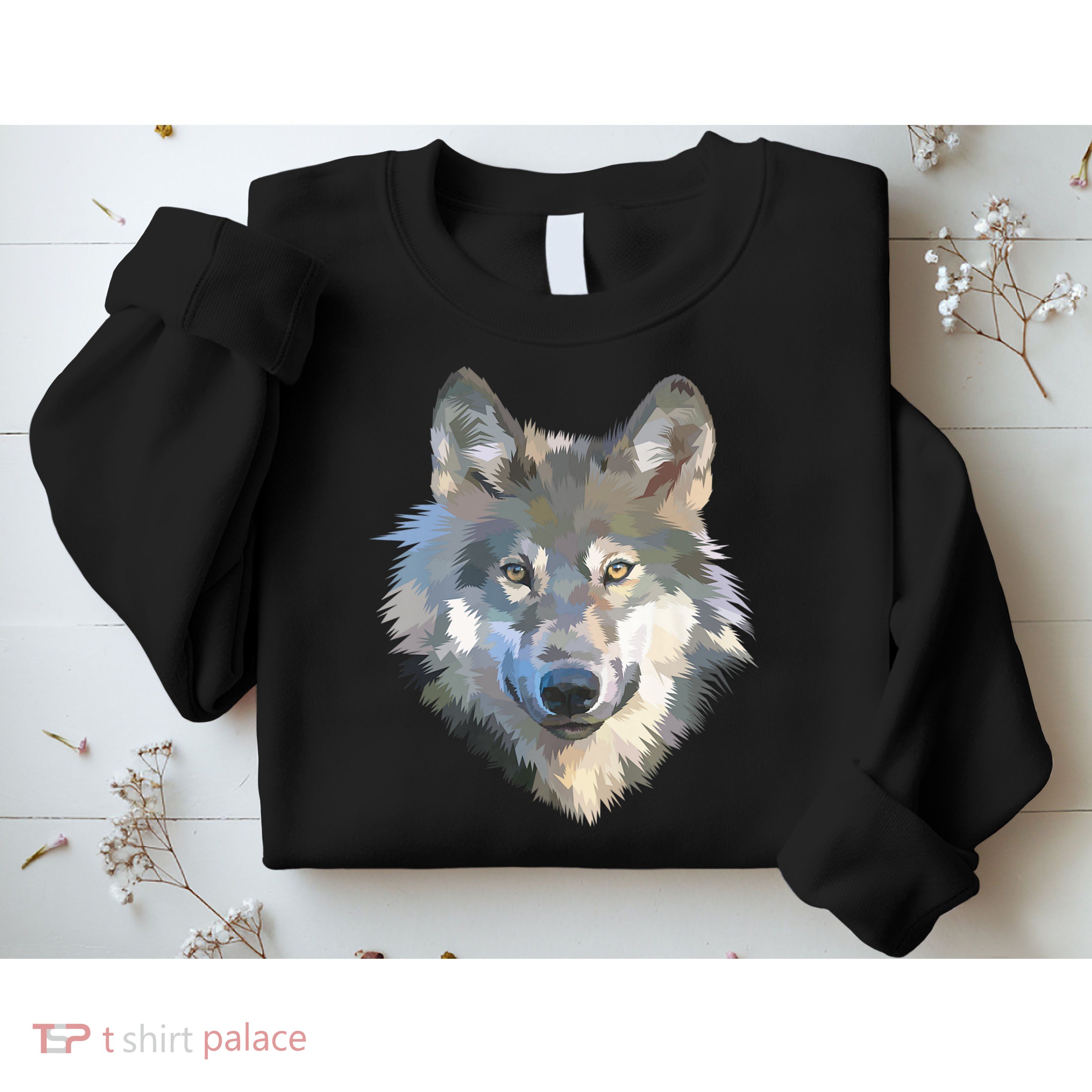 Realistic White Wolf, Realistic Animal Print With Colors Premium Sweatshirt