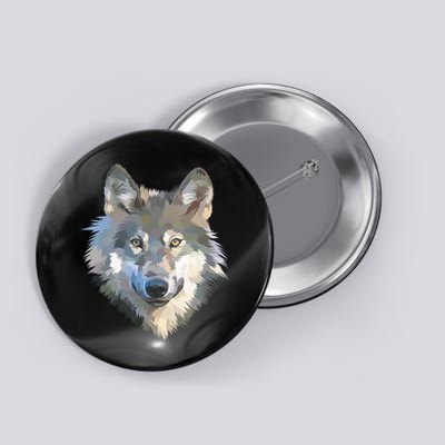 Realistic White Wolf, Realistic Animal Print With Colors Premium Button