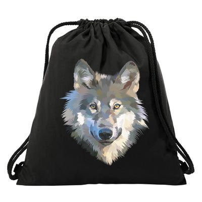 Realistic White Wolf, Realistic Animal Print With Colors Premium Drawstring Bag