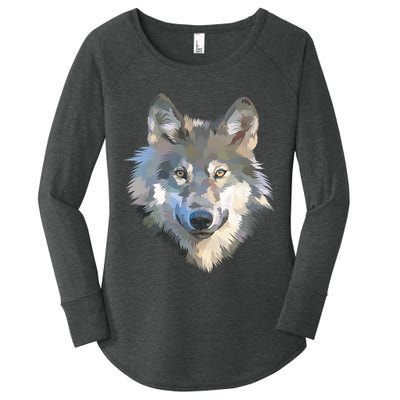 Realistic White Wolf, Realistic Animal Print With Colors Premium Women's Perfect Tri Tunic Long Sleeve Shirt