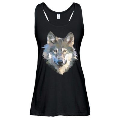 Realistic White Wolf, Realistic Animal Print With Colors Premium Ladies Essential Flowy Tank