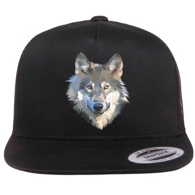 Realistic White Wolf, Realistic Animal Print With Colors Premium Flatbill Hat