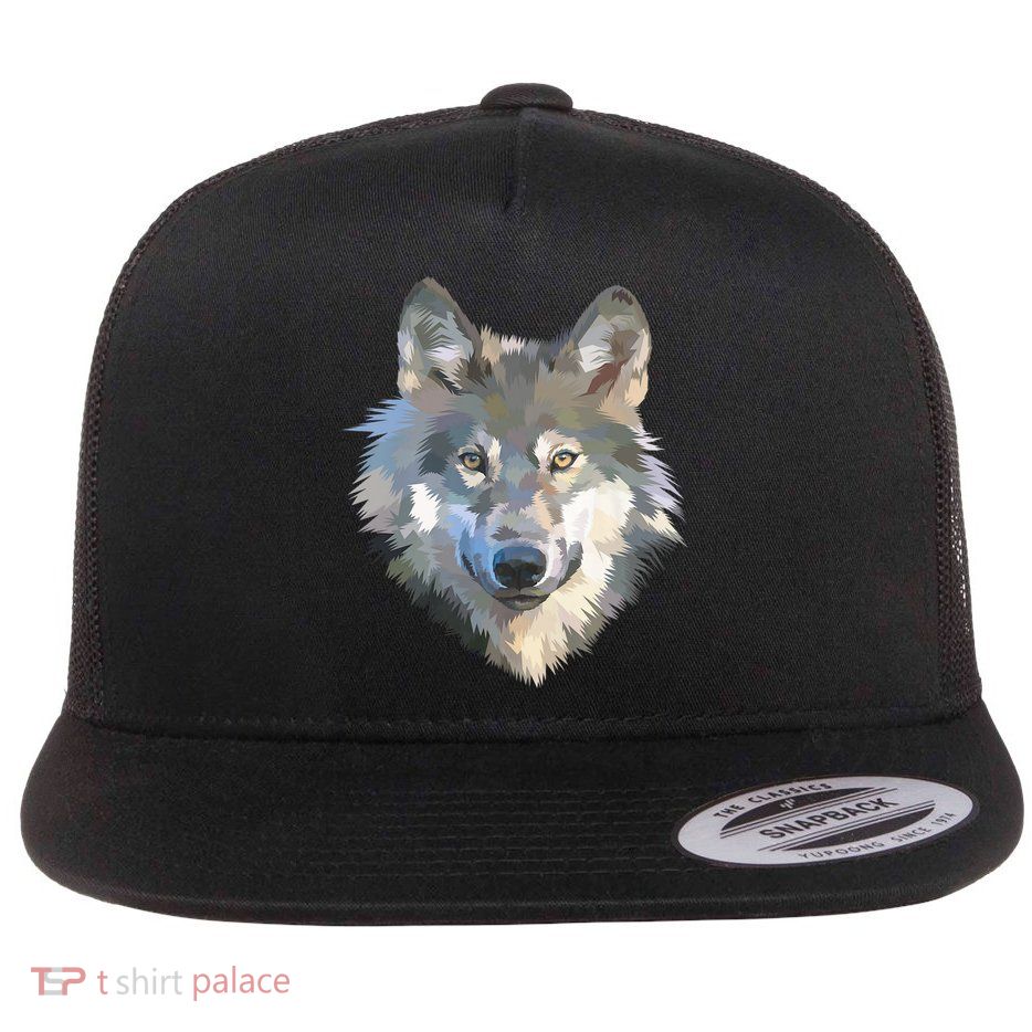 Realistic White Wolf, Realistic Animal Print With Colors Premium Flatbill Hat
