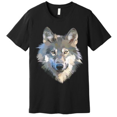 Realistic White Wolf, Realistic Animal Print With Colors Premium Premium T-Shirt
