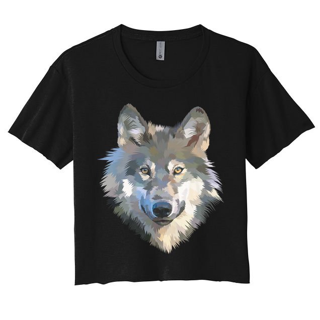 Realistic White Wolf, Realistic Animal Print With Colors Premium Crop Top