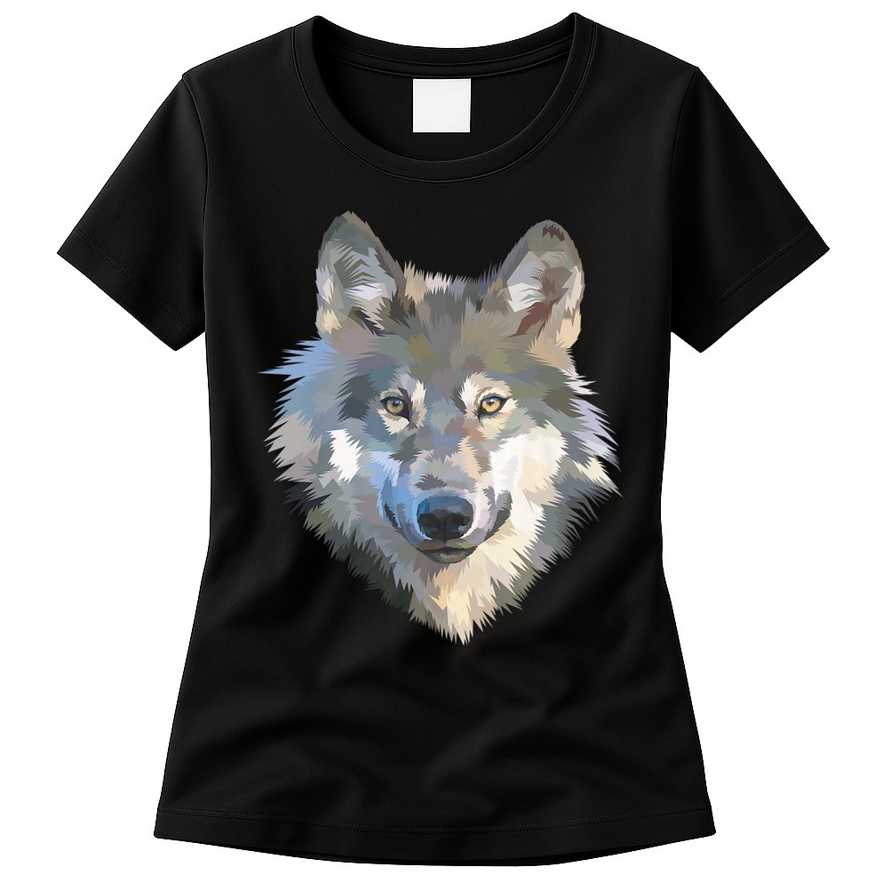 Realistic White Wolf, Realistic Animal Print With Colors Premium Womens T-Shirt