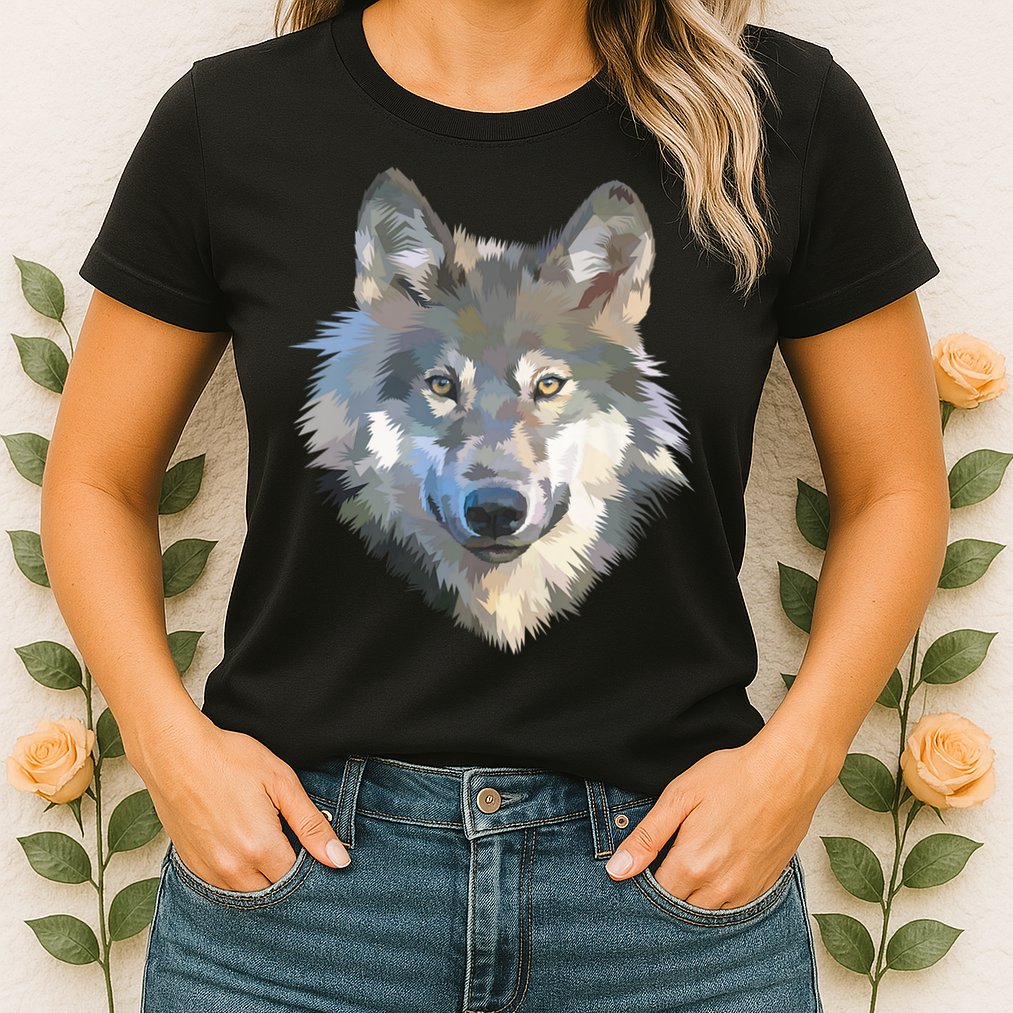 Realistic White Wolf, Realistic Animal Print With Colors Premium Womens T-Shirt