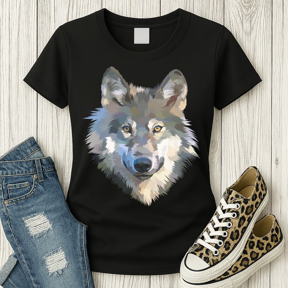 Realistic White Wolf, Realistic Animal Print With Colors Premium Womens T-Shirt