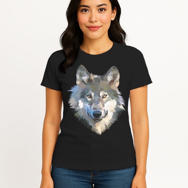Realistic White Wolf, Realistic Animal Print With Colors Premium Womens T-Shirt