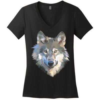Realistic White Wolf, Realistic Animal Print With Colors Premium Women's V-Neck T-Shirt