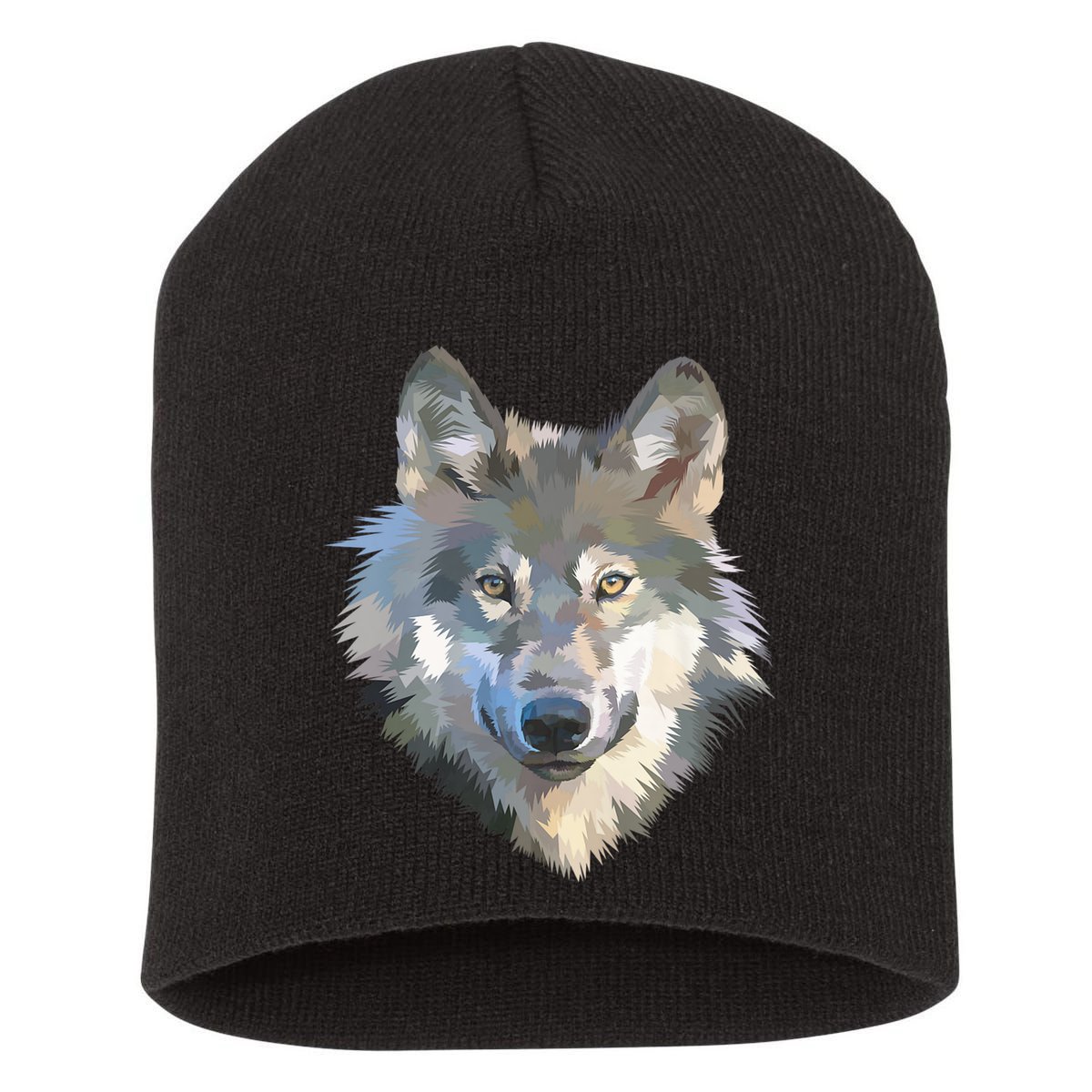 Realistic White Wolf, Realistic Animal Print With Colors Premium Short Acrylic Beanie