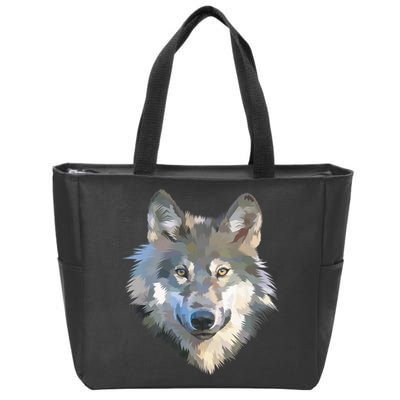 Realistic White Wolf, Realistic Animal Print With Colors Premium Zip Tote Bag