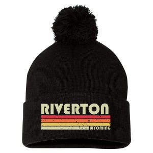 Riverton Wy Wyoming Funny City Home Roots Gift Retro 70s 80s Pom Pom 12in Knit Beanie