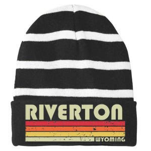 Riverton Wy Wyoming Funny City Home Roots Gift Retro 70s 80s Striped Beanie with Solid Band