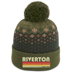 Riverton Wy Wyoming Funny City Home Roots Gift Retro 70s 80s The Baniff Cuffed Pom Beanie