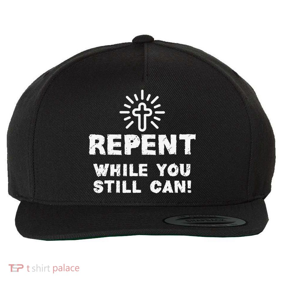 Repent While You Still Can! Christian (White) Wool Snapback Cap