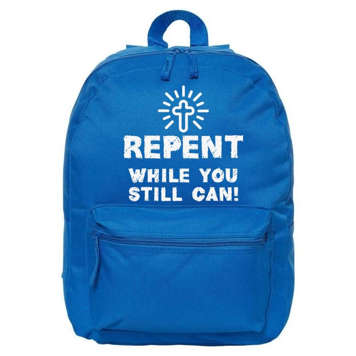Repent While You Still Can! Christian (White) 16 in Basic Backpack