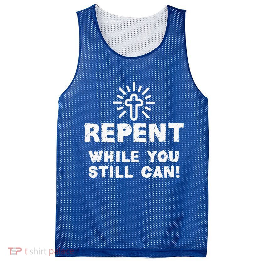 Repent While You Still Can! Christian (White) Mesh Reversible Basketball Jersey Tank