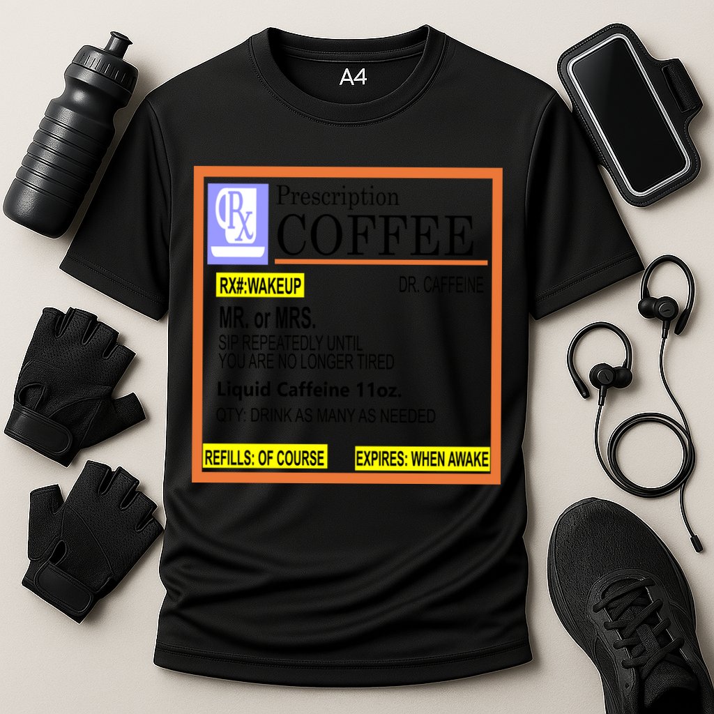 Rx Prescription Coffee Dr Caffeine Funny Cooling Performance Crew T-Shirt