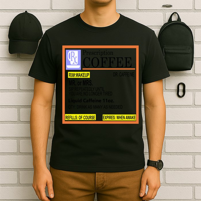 Rx Prescription Coffee Dr Caffeine Funny T-Shirt
