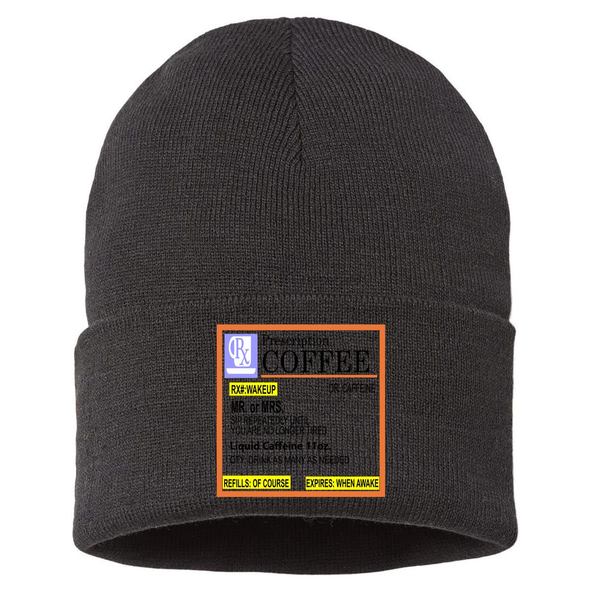 Rx Prescription Coffee Dr Caffeine Funny Sustainable Knit Beanie