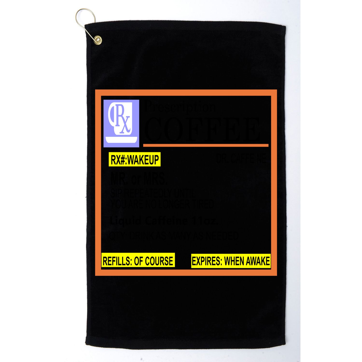 Rx Prescription Coffee Dr Caffeine Funny Golf Towel