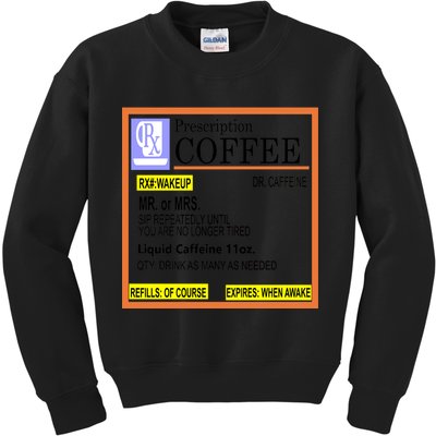 Rx Prescription Coffee Dr Caffeine Funny Kids Sweatshirt