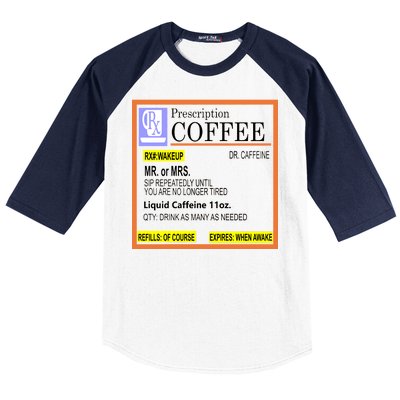 Rx Prescription Coffee Dr Caffeine Funny Baseball Sleeve Shirt