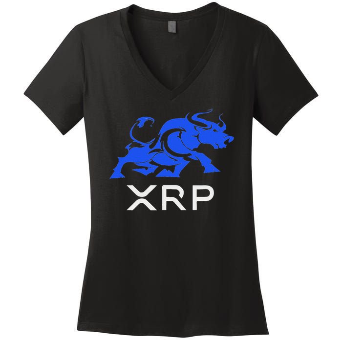 Ripple Xrp Bullrun To The Moon Cryptocurrency Coin Token Women's V-Neck T-Shirt