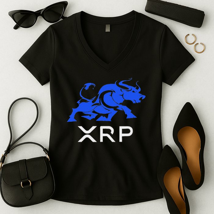 Ripple Xrp Bullrun To The Moon Cryptocurrency Coin Token Women's V-Neck T-Shirt